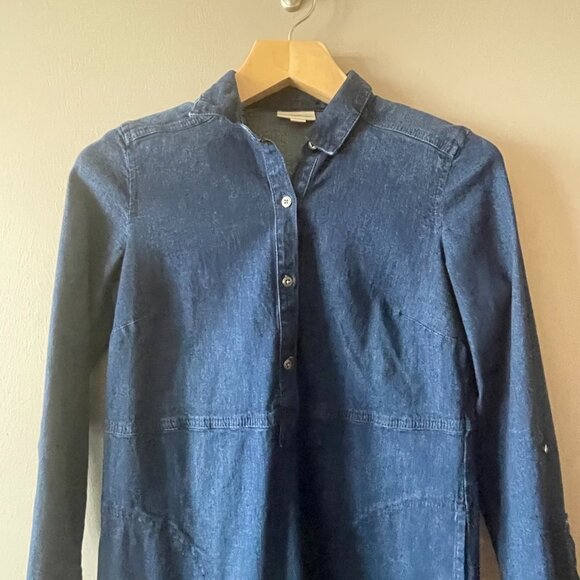 Women's XS J.Jill Denim Midi Blue Jean Dress Roll Tab Sleeves Collared Buttons - Picture 5 of 9